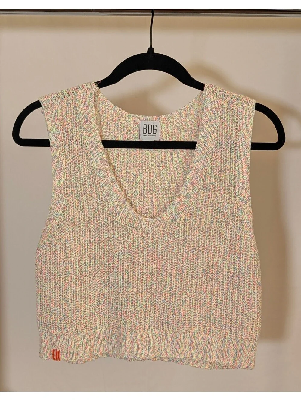 BDG Urban Outfitters Neon Confetti Multi Color Knit Crop V-Neck Sweater Vest XS